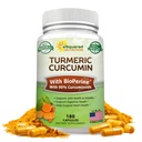 aSquared Nutrition Curcumina Turmérica 1300mg com Extrato de Pimenta Preto BioPerine - 180 Cápsulas - com 95% de Curcuminóides, 100% Tumérica Natural Root Powder Supplements, Pure & Joint Stiffness Pills
