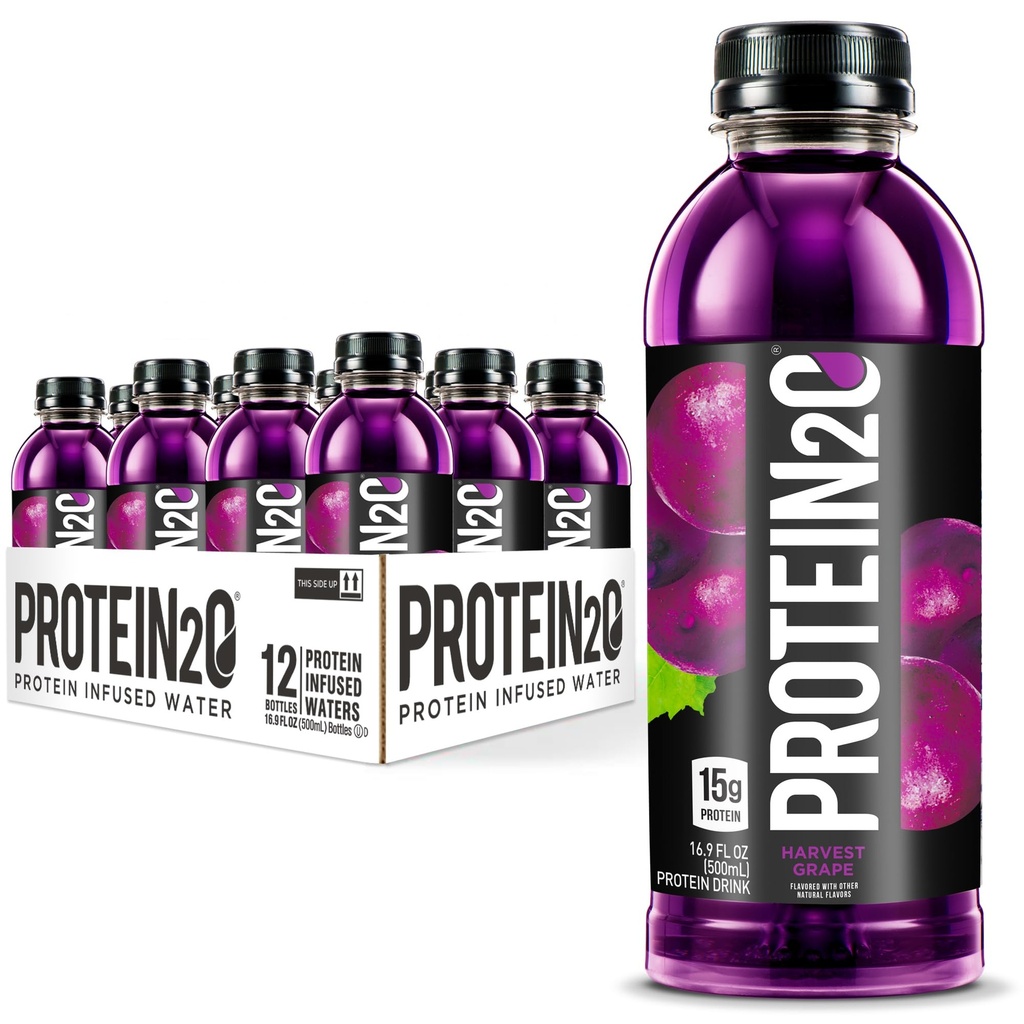 Protein2o 15g Whey Protein Isolate Infunded Water, Pronto para Beber, Sem Açúcar, Sem Glúten, Sem Lactose, Colheita de uva, 16,9 oz Garrafa (Pacote de 12)