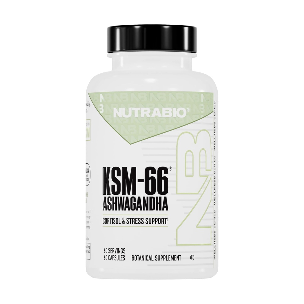 NutraBio Ashwagandha KSM-66 O suplemento de ervas Ashwagandha para estresse, humor e desempenho 600 MG de KSM66 60 Cápsulas