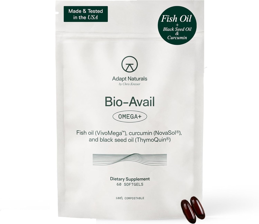 Adapte Naturals Omega 3 Fish Oil Supplement com Curcumin & Black Seed biodisponível, 1500mg Fish Oil EPA DHA Omega 3 Fatty Acids para apoiar articulações, músculos e coração