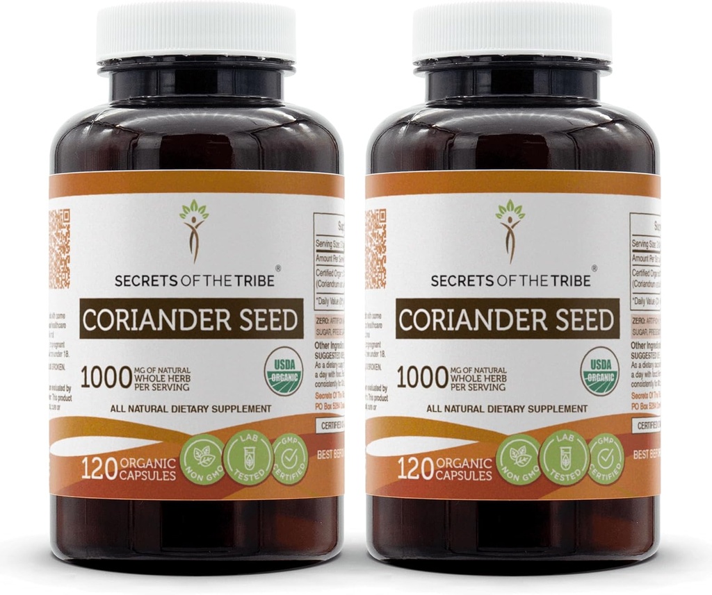 Segredos da Tribo Coentro Sementes 120 Cápsulas (2 pcs.), 1000 mg, USDA Coentro Orgânico Sementes Sementes Secas (2x120 Cápsulas)