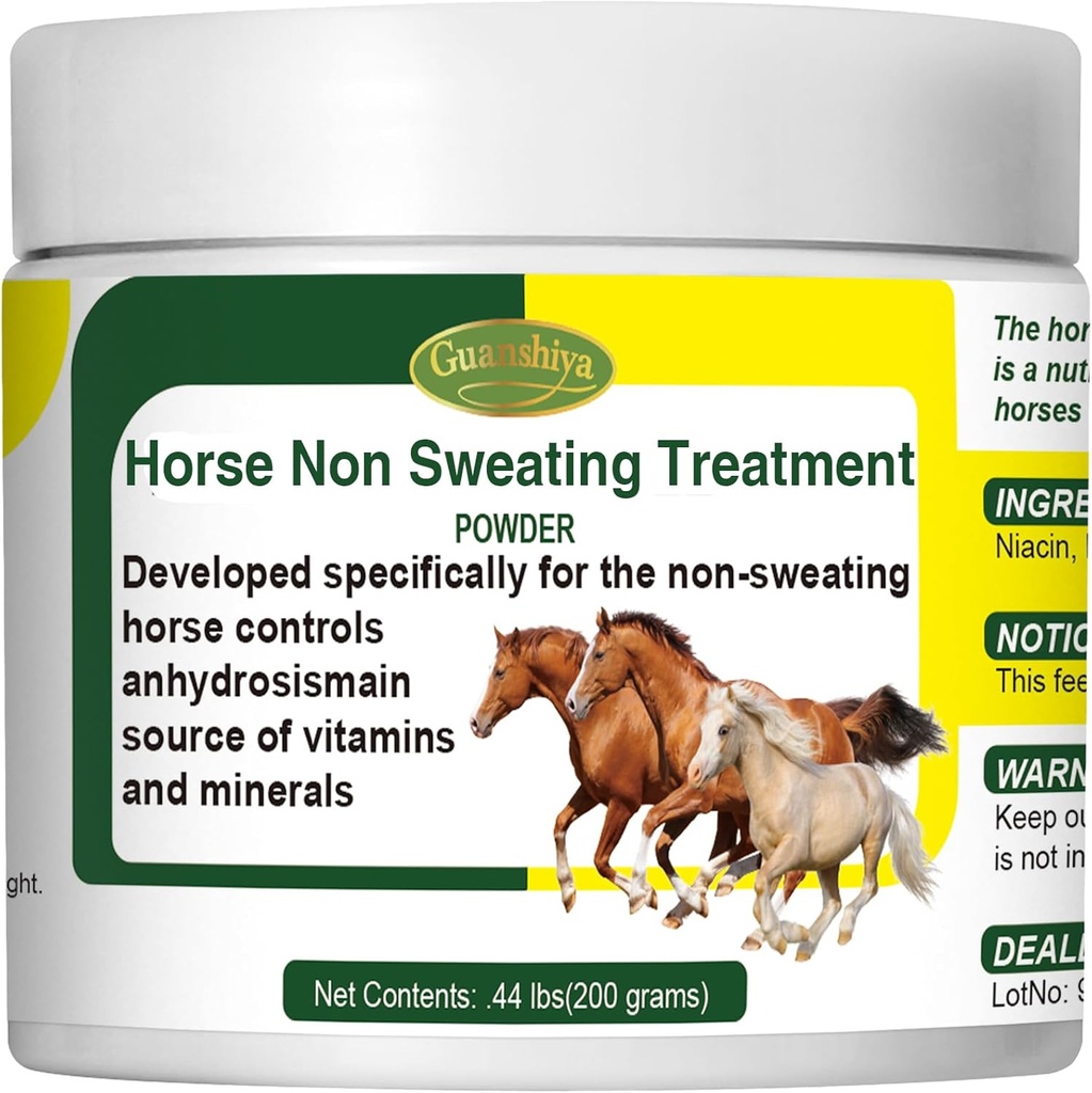 Horse não suando tratamento, promovendo a regulação da temperatura saudável para parar o suor, AC, velho, égua, Gelding, anidrose, um uso quente do dia de verão