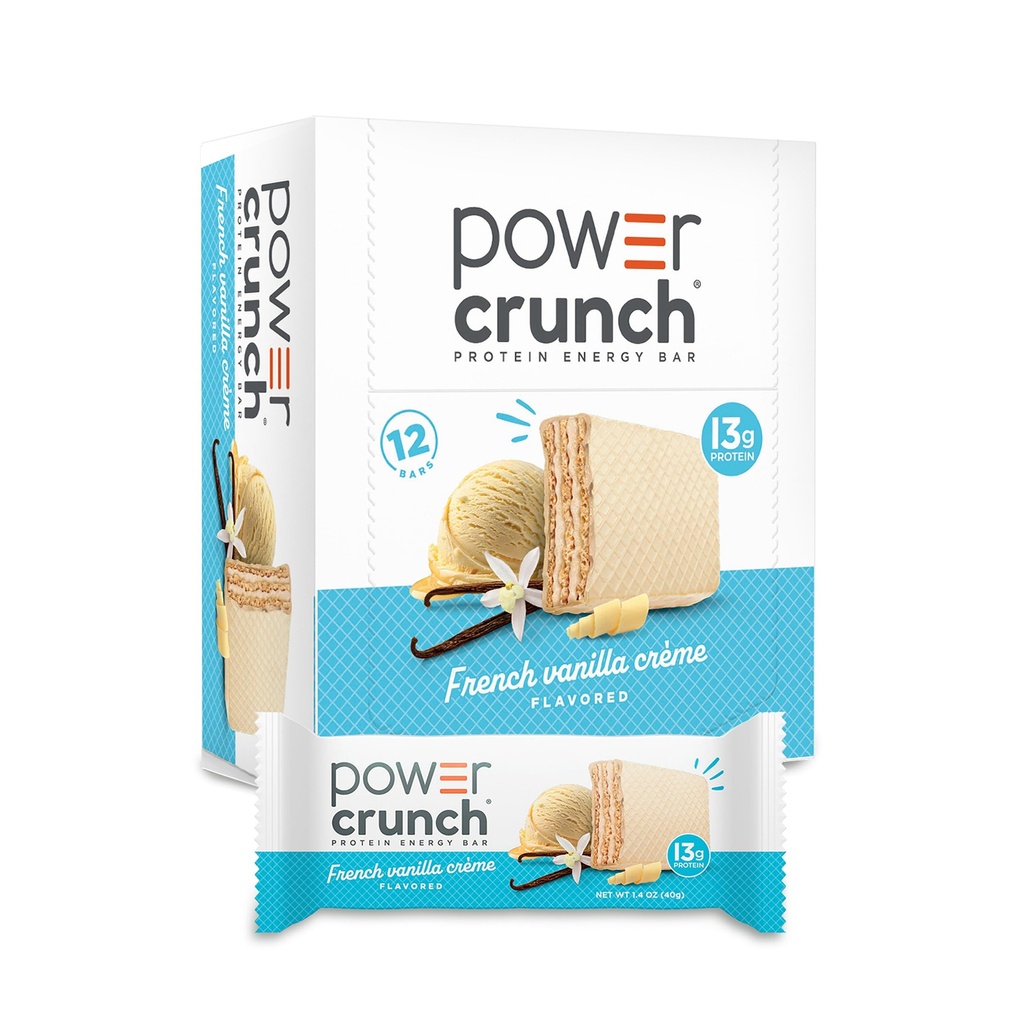 Barras de wafer de proteína crocante de potência, Lanches de proteína alta com sabor delicioso, Creme de baunilha francês, 1,4 onça (12 contagem)