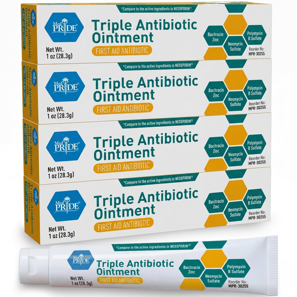 MED Orgulho Triplo Antibiótico Pride Ointment Tube 1 Oz 4-Pack, Primeiros Socorros para Feridas Menores, Arranhões, Abrasões, com Zinco, Neomicina, Polimixina