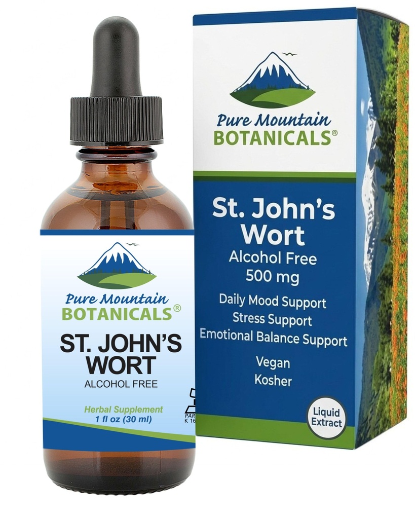 Puro Botânicos Montanha St Johns Wort Tintura – Kosher líquido St. John’s Wort extrato sem álcool 500mg Vegan Suplemento