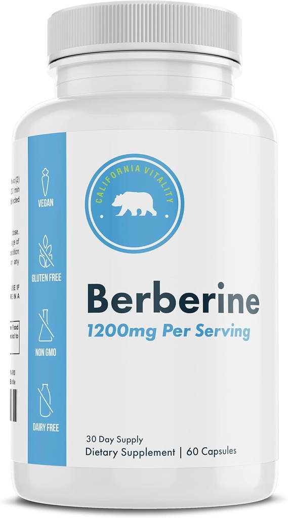 Berberine Suplemento 1200mg – 60 Cápsulas Vegan – Gluten Free, Não-GMO, Dairy Free – Fonte de 30 dias