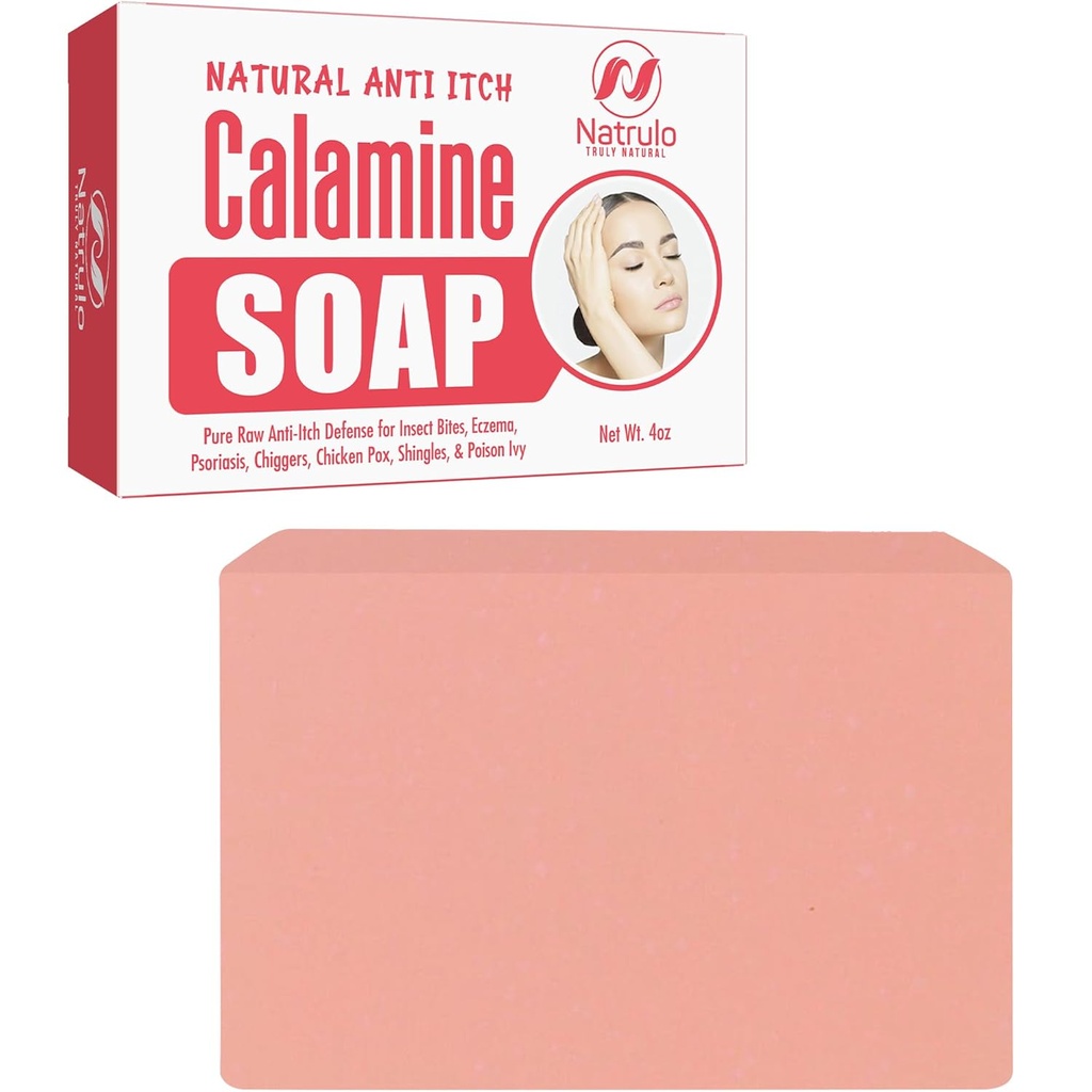Natural Fast Action Itch Relief Soap Bar - Calming Calamine Soap for Itchy Skin, Insect Bite, Eczema, Ivy Rash, Chicken Pox - Puro Raw Anti-Itch Defense Cleansing Skincare - Made in USA
