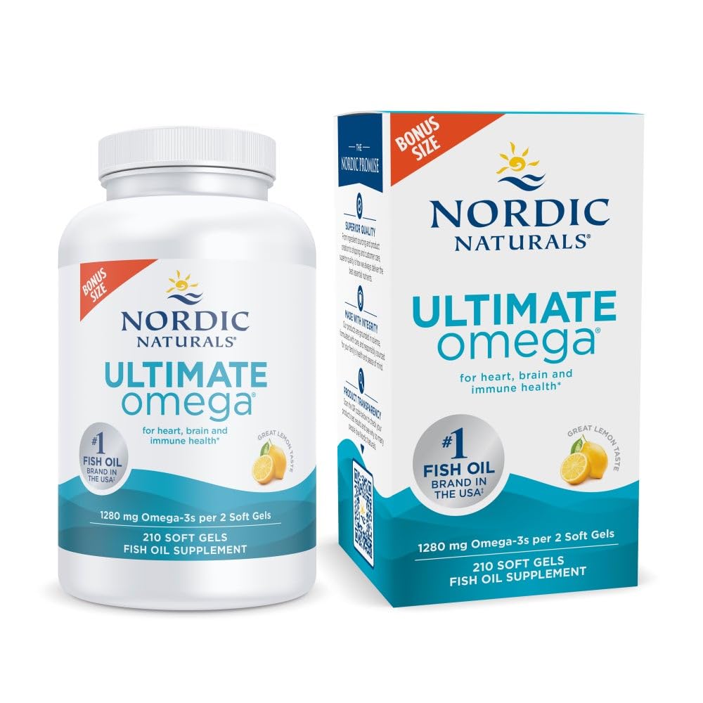Nórdico Naturals Ultimate Omega, sabor limão - 210 Gels macios - 1280 mg Omega-3 - Óleo de peixe de alta potência com EPA & DHA - Promove a saúde do cérebro e coração - Não-GMO - 105 Servings