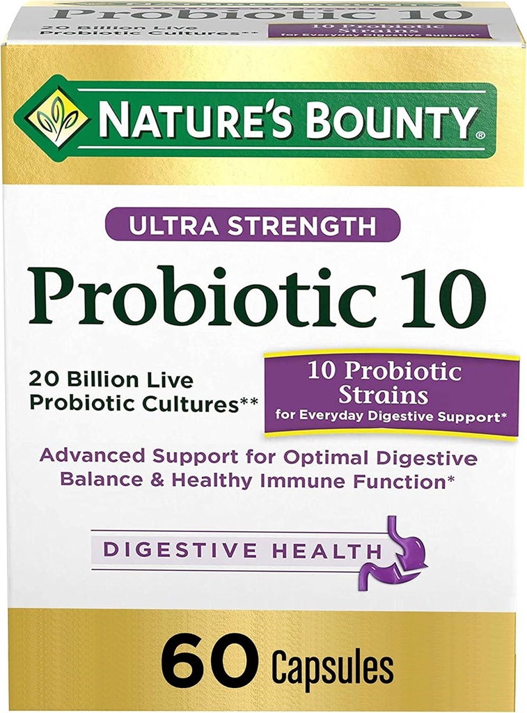Probióticos pela recompensa da natureza, ultra força Probiótico 10, saúde imune e equilíbrio digestivo, 60 cápsulas