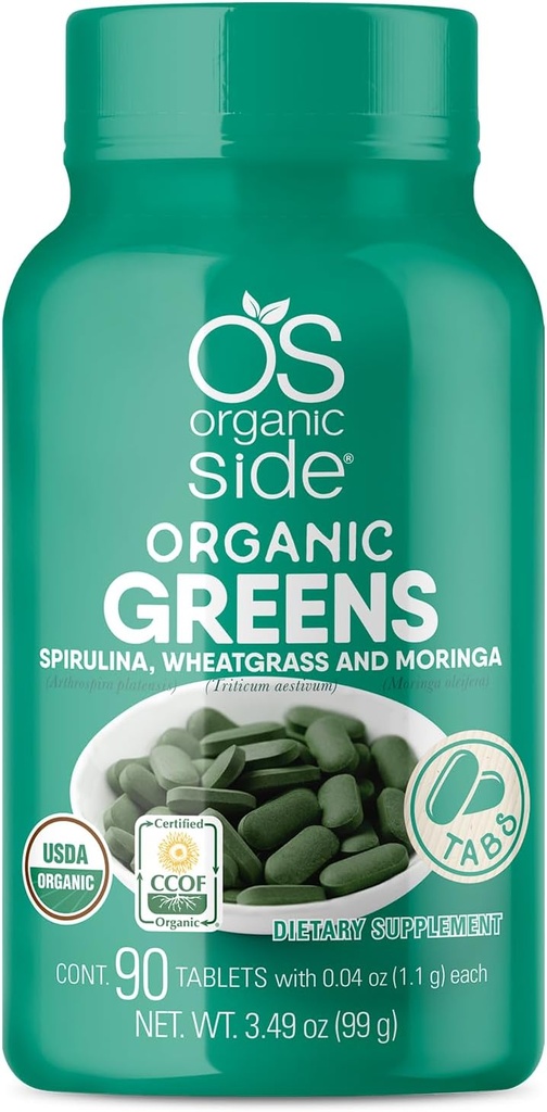 Verdes orgânicos (Spirulina, Wheatgrass & Moringa) 90 Comprimidos - Rico em Vitaminas e Minerais - Super Verdes 1100 mg - Certificado USDA - Não OGM - Vegan