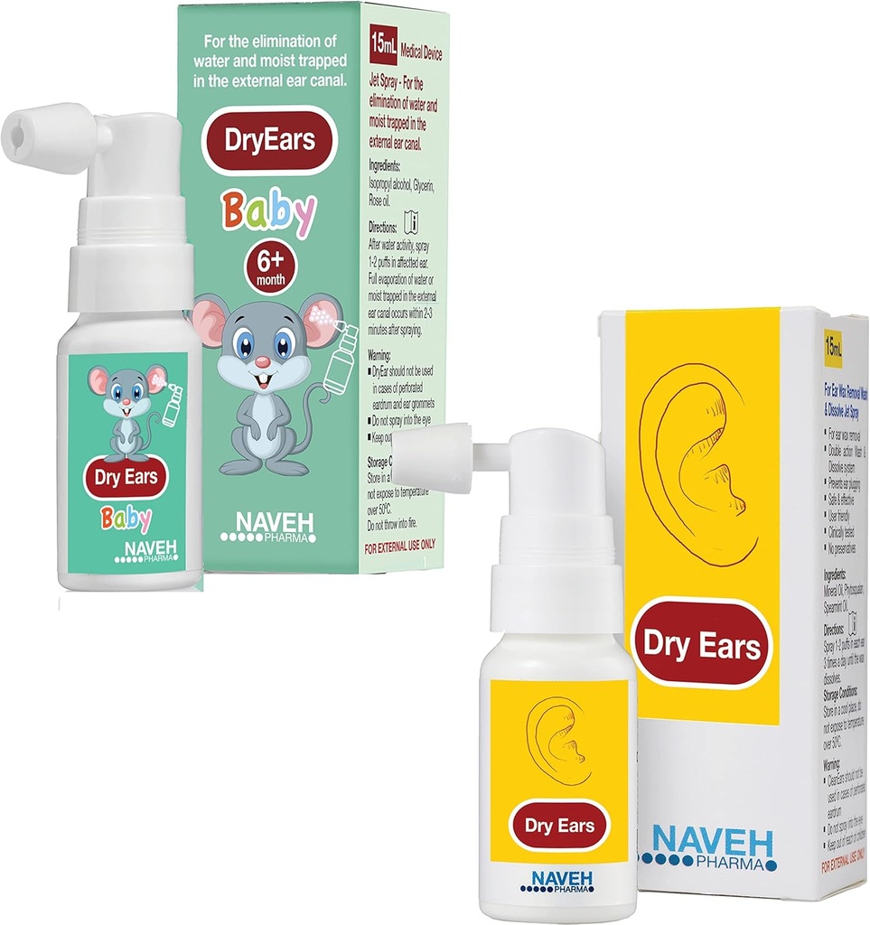 Orelhas secas de NAVEH PHARMA Spray para bebés 0,5 Fl Oz + NAVEH PHARMA Orelhas secas Spray 1 Fl Oz