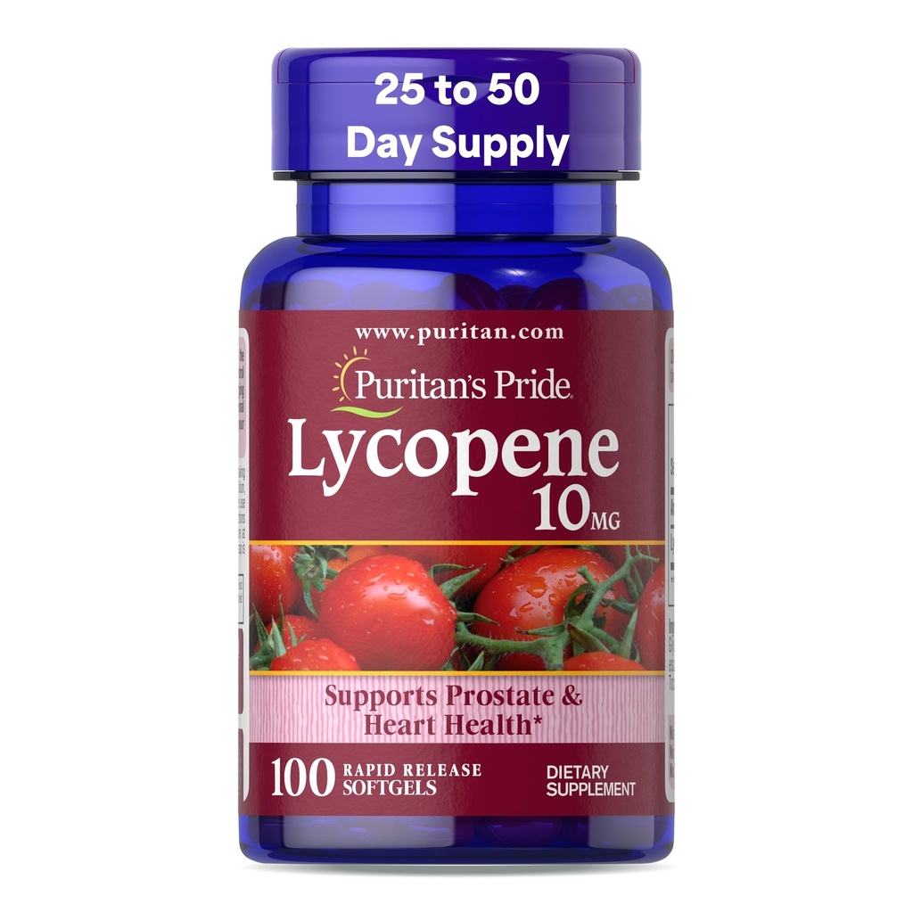 Puritan's Pride Premium Lycopene 10mg, Suplemento dietético para Próstata, Antioxidante, Saúde do Coração e Apoio à Saúde Global, 100 Rapid Release Softgels
