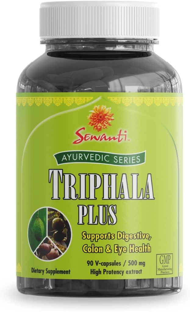 Cápsulas Triphala Ayurvédicas de Sewanti - Fórmula Herbal para Saúde Digestiva - Amla, Bibhitaki, Haritaki - 90 V- Cápsulas/ 500mg