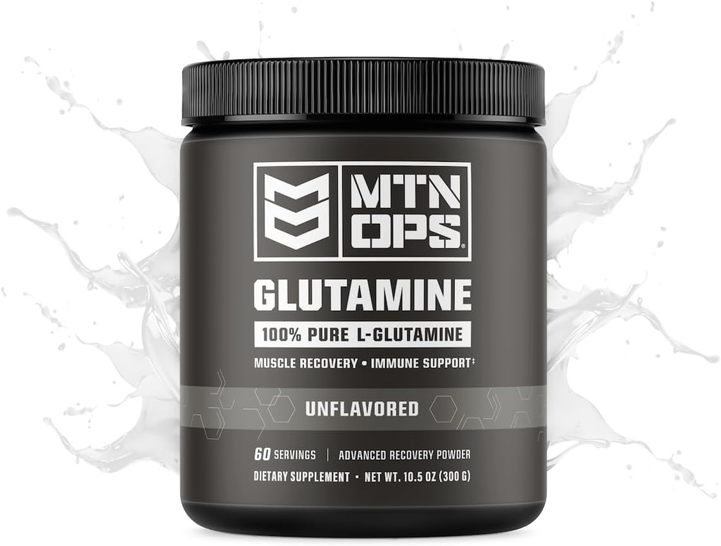 MTN OPS L-Glutamina em pó 60 Servings / 300g de L-Glutamina 100% puro para recuperação muscular, sem sabor + 5g por serviço
