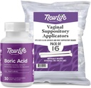 NewLife Naturals Supositórios vaginais de ácido bórico 600mg (30 Pacote) com 16 aplicadores - para equilíbrio de pH, saúde feminina e bem-estar íntimo - Made in USA