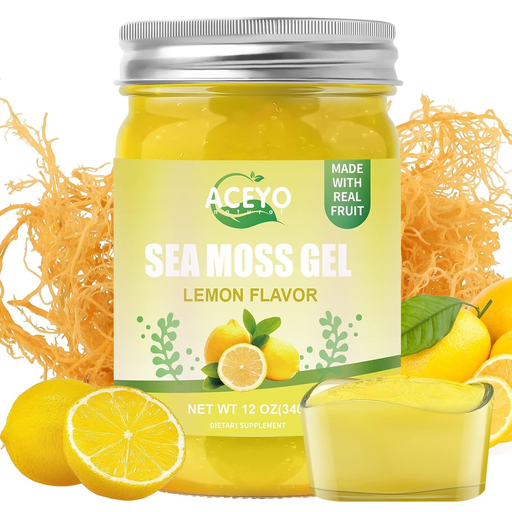 ACEYO (12 OZ) Irish Sea Moss Gel orgânico Raw Vegan limão sabor 102 Vitaminas e minerais Selvagem Colhida Não-GMO Imune defesa reforço Thyroid Digestive Support