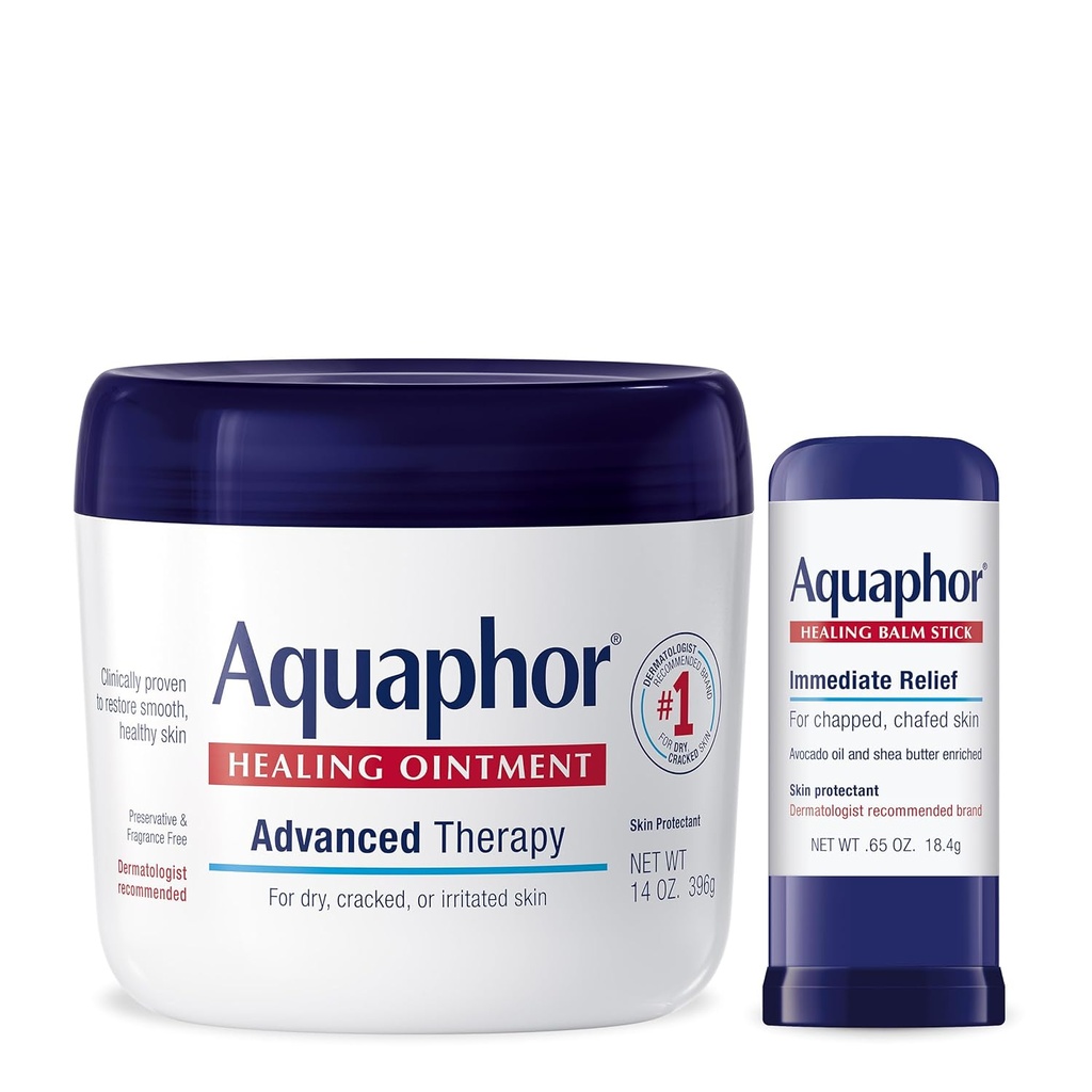 Aquaphor terapia avançada cura Pomada Proteção da pele (14 Oz) + vara de bálsamo de cura com óleo de abacate e manteiga de karité (0,65 Oz)
