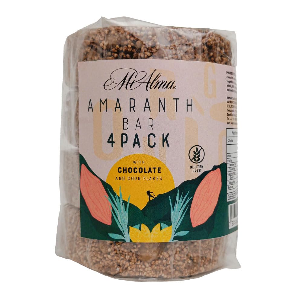 Mi Alma, 4 BAR PACK Amaranth Bar com Chocolate e flocos de milho PREMIUM, Barra de Amaranto con Chocolate, Super Comida, Gluten Free, Sadio Snack, 8.4 onças