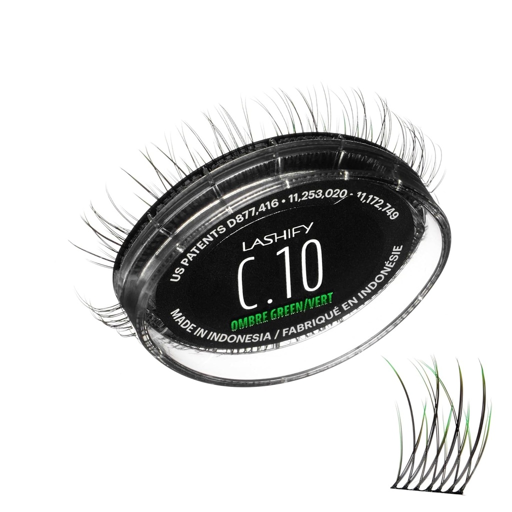 Lashify Curl 10mm Gossamer Extensões de pestanas Refil em Ombre Verde, fácil DIY pestanas falsas para um olhar natural