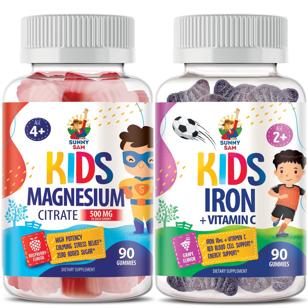 Chicletes de ferro SAM SUNNY para crianças e chicletes de magnésio para crianças e adultos - 500mg - Calm Magnesium Chews - Magnesium Citrato Suplemento mastigável para humor e suporte muscular