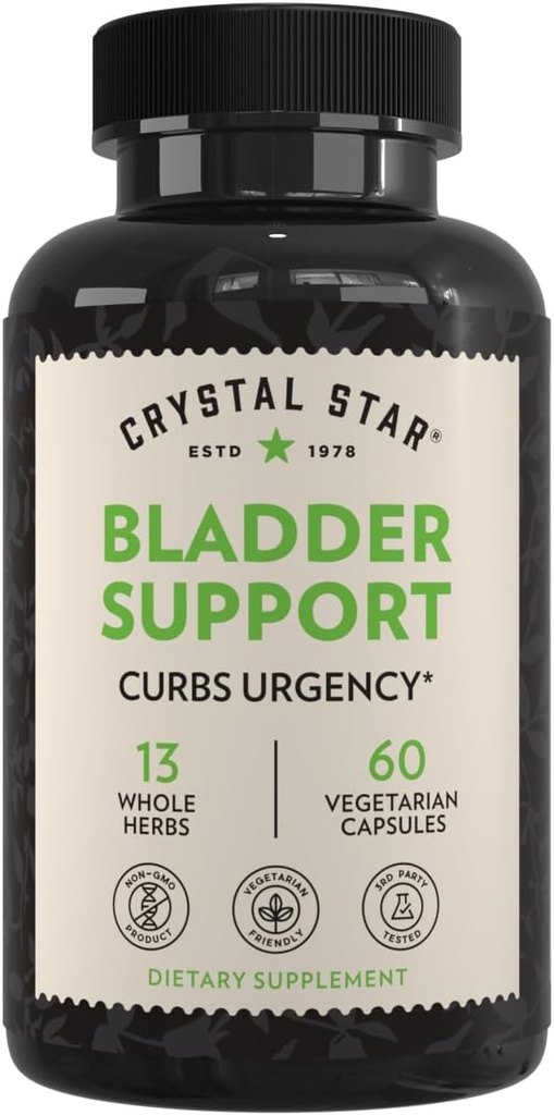 Crystal Star Bladder Support (60 Cápsulas) – Suplemento de ervas para função de bexiga saudável - Cranberry, Dandelion & Fenugreek - Ajuda Bladder hiperativo e incontinência - Não-GMO