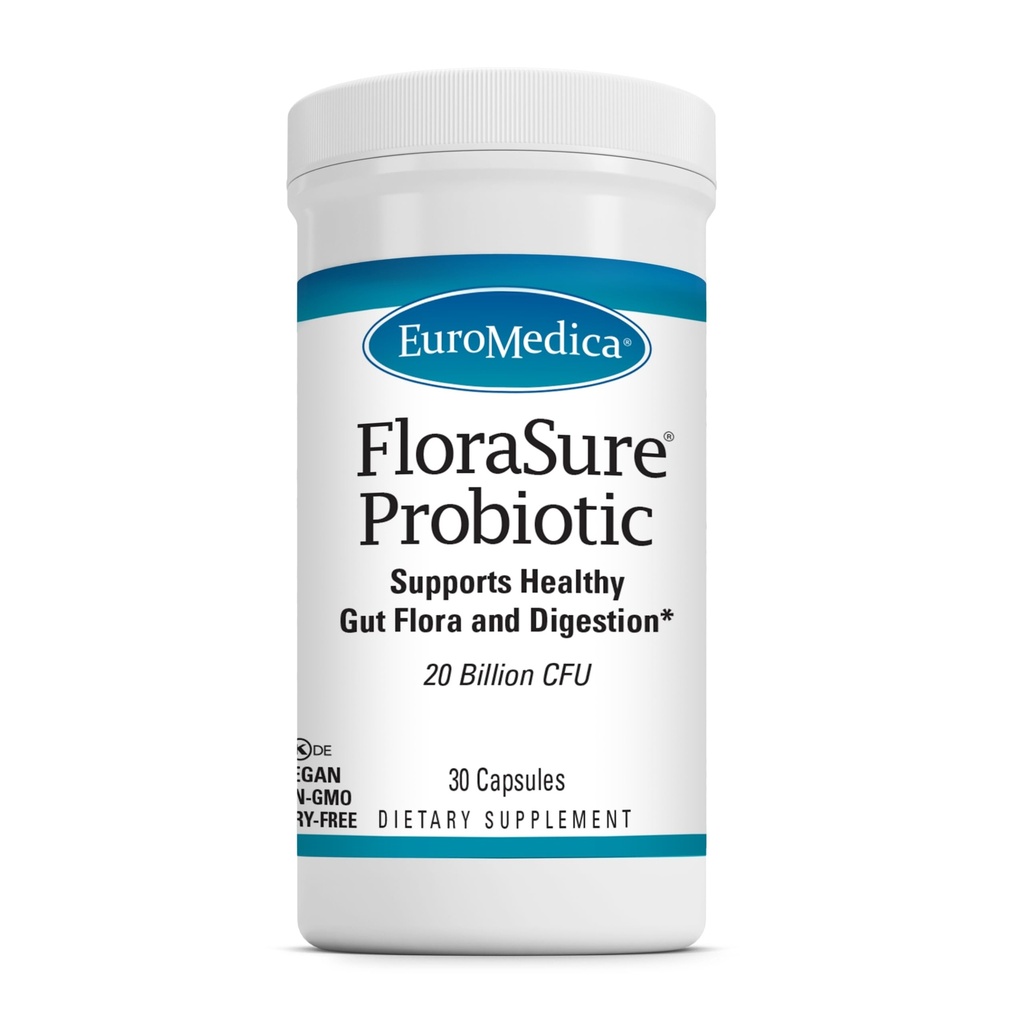 EuroMedica FloraSure Probiótico - Suplemento de digestão para ajudar contra inchaço ocasional e apoio de alívio de gás - Gut Health Support Suplemento com Bifidobacterium Bifidum - 30 Cápsulas