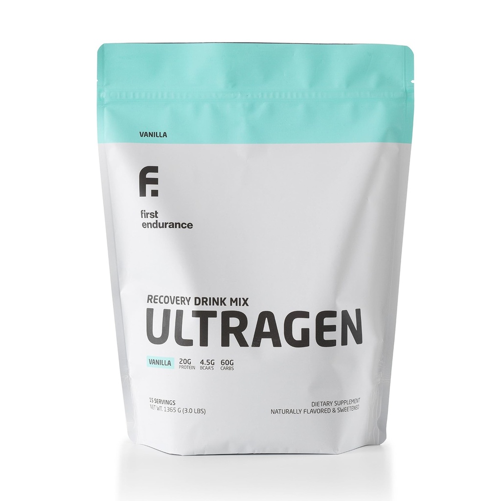 FIRST ENDURANCE Ultragen Treino Recuperação Drink Powder, Protein Mix, Impulsiona Energia, Acelera a Recuperação de Vanilla, 15 Servings