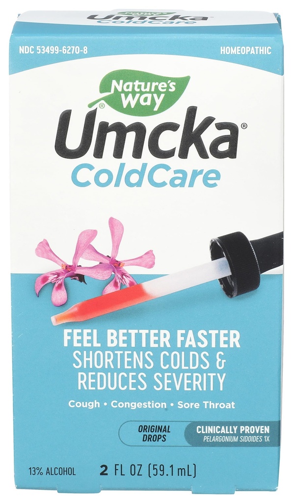 Maneira da natureza Umcka ColdCare homeopático, Encurta resfriados, garganta dolorida, tosse, e congestão, fenilefrina livre, não-drowsy, 2 Fl. Oz. gotas