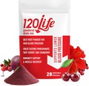 120LIFE Blood Pressure Support, Natural Beterraba Raiz em pó Beber Misture com pó de romã, Suplemento de cranberry, Cereja de Tarte, Hibisco, e Magnésio (28 Servões) - Sem glúten, Vegan