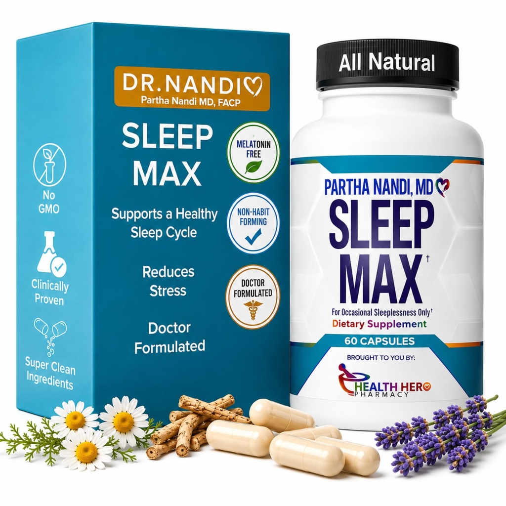 Dr. Nandi's Sleep Max Natural Sleep Aid – Magnésio, GABA, 5-HTP & Taurine – REM Sleep & Deep Sleep Supplement Sem Melatonina – Não-Habit Forming Vegan Herbal Sleep Aid – Não-GMO – 60 Cápsulas