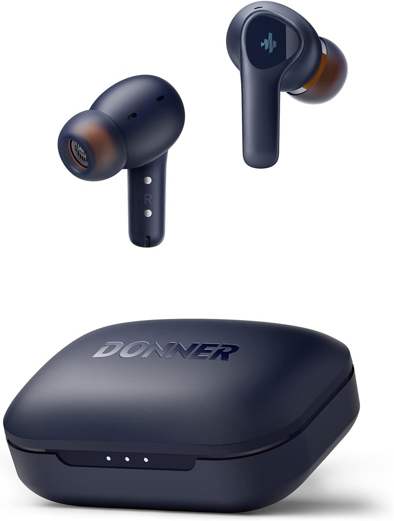 Cancelamento de ruído sem fio Donner, Bluetooth 5.2 Auscultadores com ENC para chamadas claras, drivers de 12mm e armadura equilibrada, App para EQ personalizado, 32H Playtime, carregamento rápido - Dobuds ONE, Azul