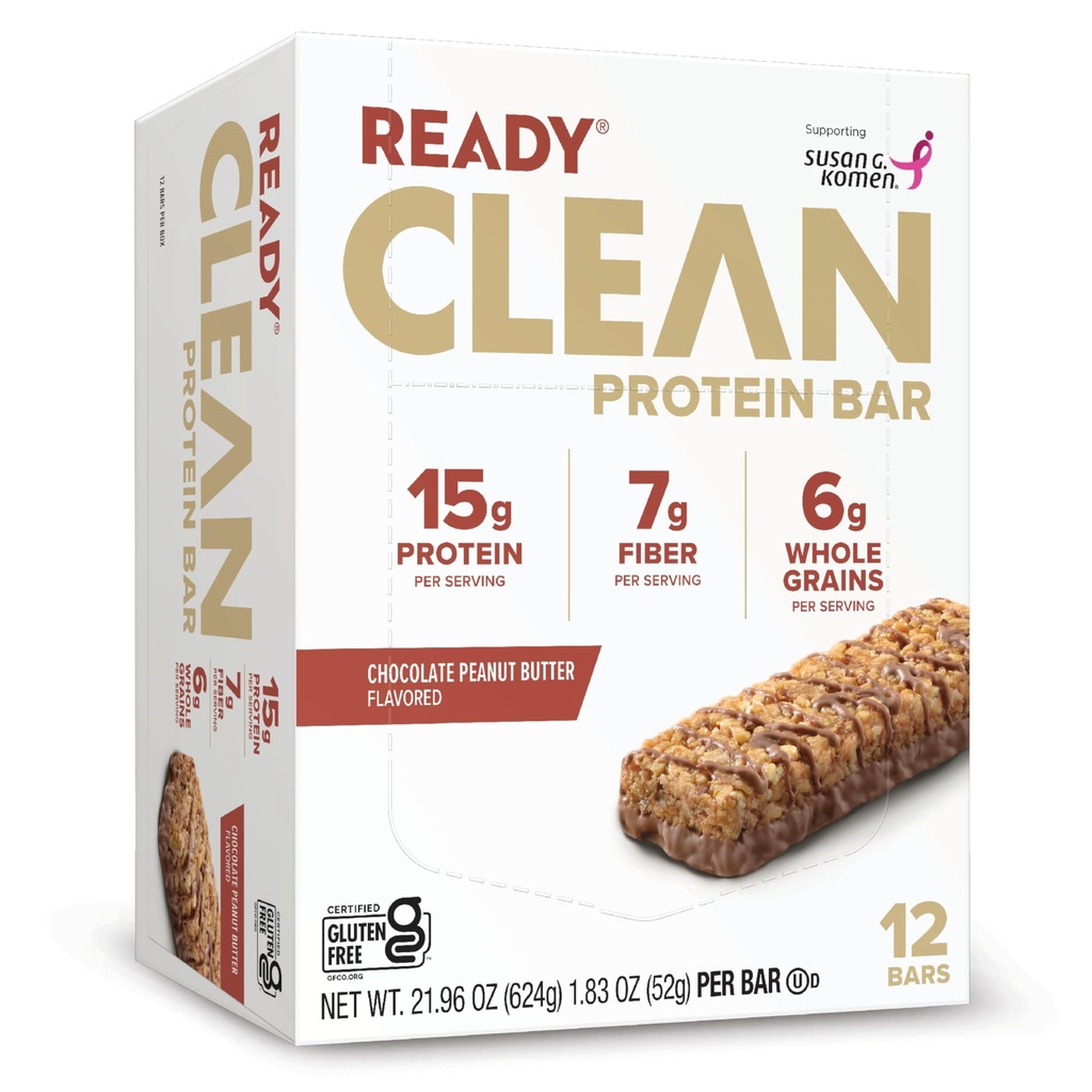 Bares de proteína Ready® – Lanche de alta proteína com 15g de proteína de soro de leite, ingredientes naturais, suporta músculo magro e recuperação, sem adoçantes artificiais – Manteiga de amendoim de chocolate, 12-Pack