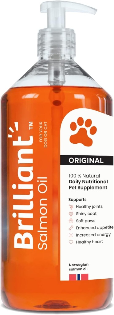 Óleo de salmão brilhante para cães, gatos e filhotes □ Omega 3 Suplemento líquido de óleo de peixe com DHA, ácidos gordos EPA