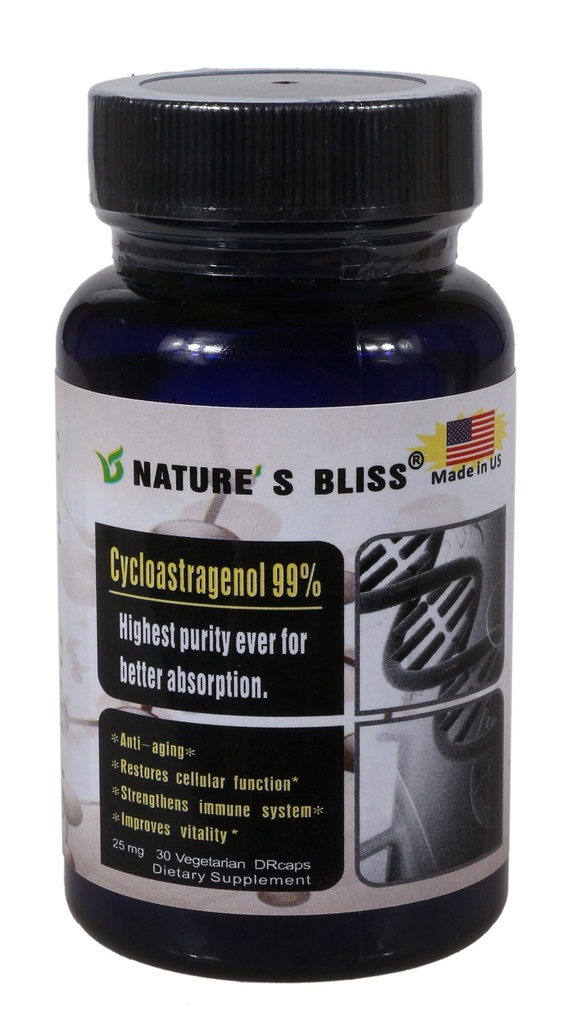 Abliss Cycloastragenol 25mg 99%,Telomere Supplements, Astragalus Root Extract, Anti Aging Supplement, Made in USA, Immunity Boost, Stomach Acid Protected, Super Absorção, 30 Cápsulas