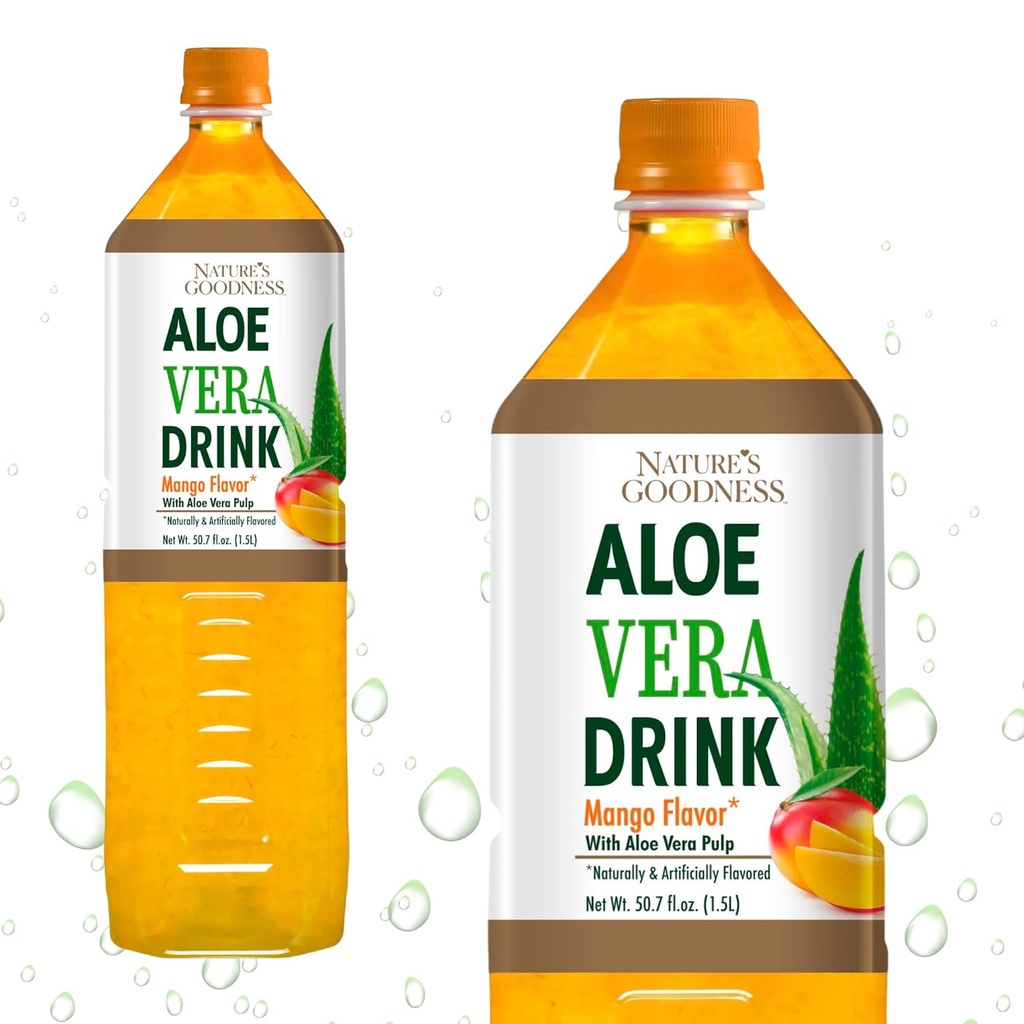 Bondade da natureza Aloe Vera Bebida com Polpa Mango Flavor - 50.7 Fl Oz (1,5 L) - Refrescante Bebida com verdadeiro suco de Aloe Vera