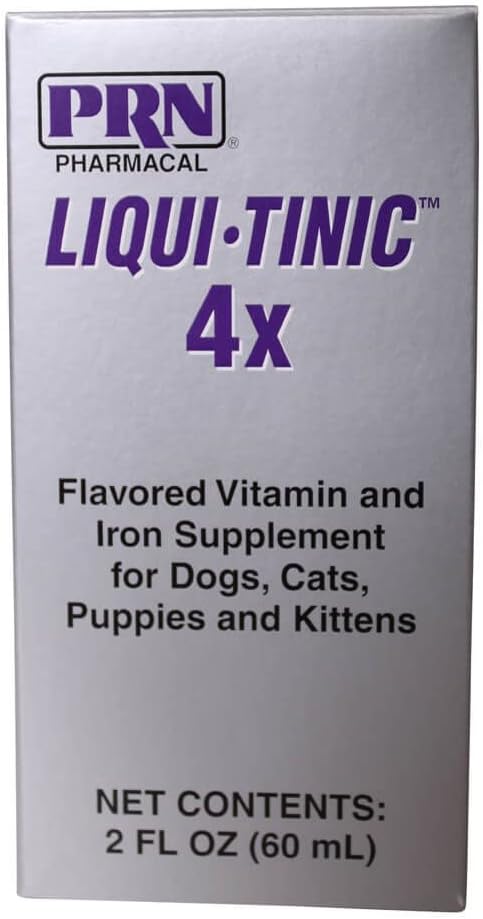 Liqui-Tínico 4x Suplemento de Vitamina e Ferro para Cães, Gatos, Filhotes e Gatinhos, 2 onças.