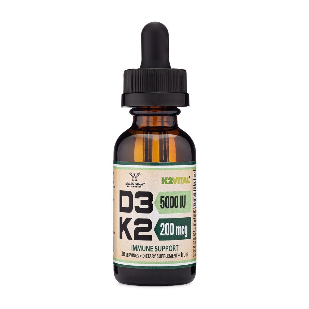 Vitamina D3 K2 5.000 UI Gotas líquidas (5,000 UI de D3 e 200mcg de 99,9% K2 totalmente trans patenteados MK-7 (K2Vital)) Absorção Máx. Vitamina líquida D Gotas (30 Servos) por Madeira Dupla