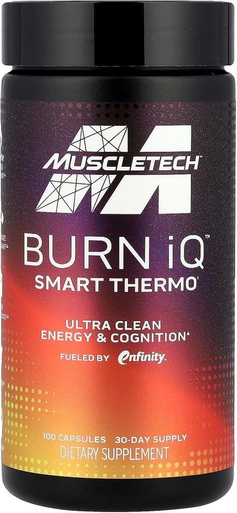 MuscleTech Burn iQ Smart Thermo Supplement Abastecido com Paraxantina Enhanced Energy & Cognition para homens e mulheres 100 Conde