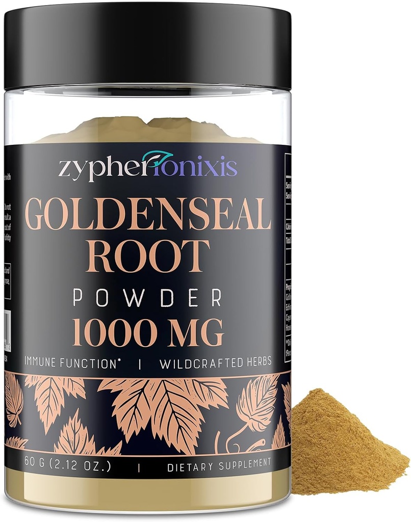 Goldenseal Raiz Pó Orgânico 1000 mg - Goldenseal Pó Suplemento para Imune & Gut, Puro & Natural Herbal Goldenseal Suplemento, Gluten Free - 60 Servings (1 garrafa)