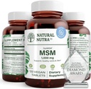 Natural Nutra OptiMSM, MSM Suplemento com Enxofre, Prevenir a diminuição do cabelo, Aumentar a flexibilidade articular e saúde óssea, Cartilagem Saúde, Ajuda a apoiar o equilíbrio de fluidos, 1000 mg, (120) Tablets Vegan