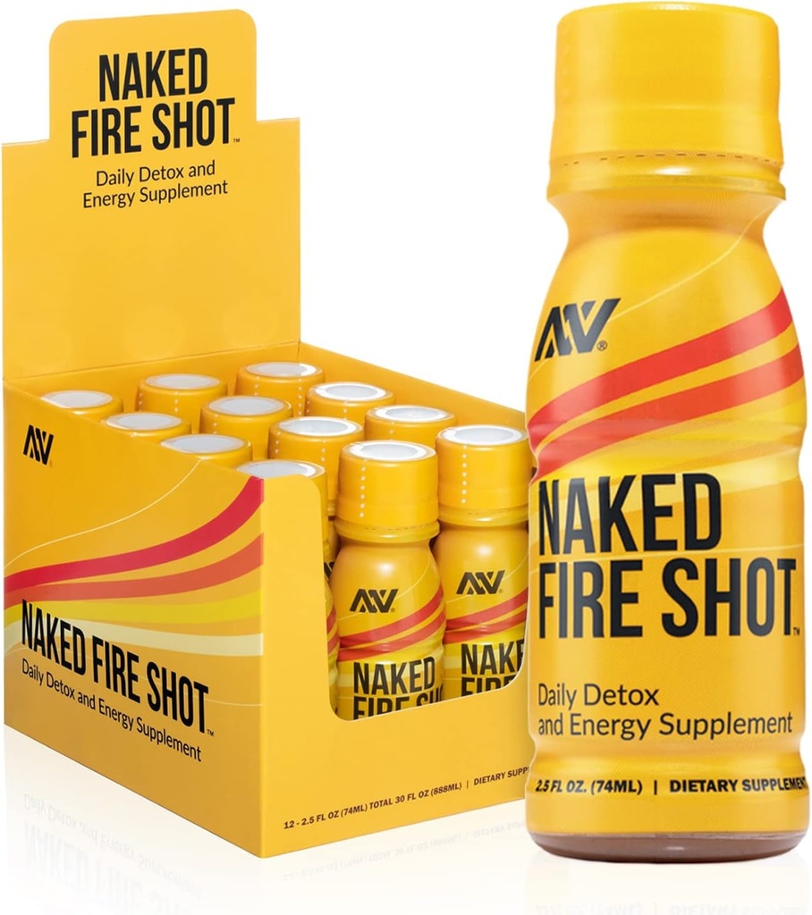 Nutrição NAKED Tiro de Fogo Nu - Tiros de Energia Natural, Raiz de Ginger, Vinagre de Cidra Raw Apple, Ginseng orgânico & Ashwagandha, Detox, Tiros de Bem-Estar Energético - 2.5Oz, 12 Pack