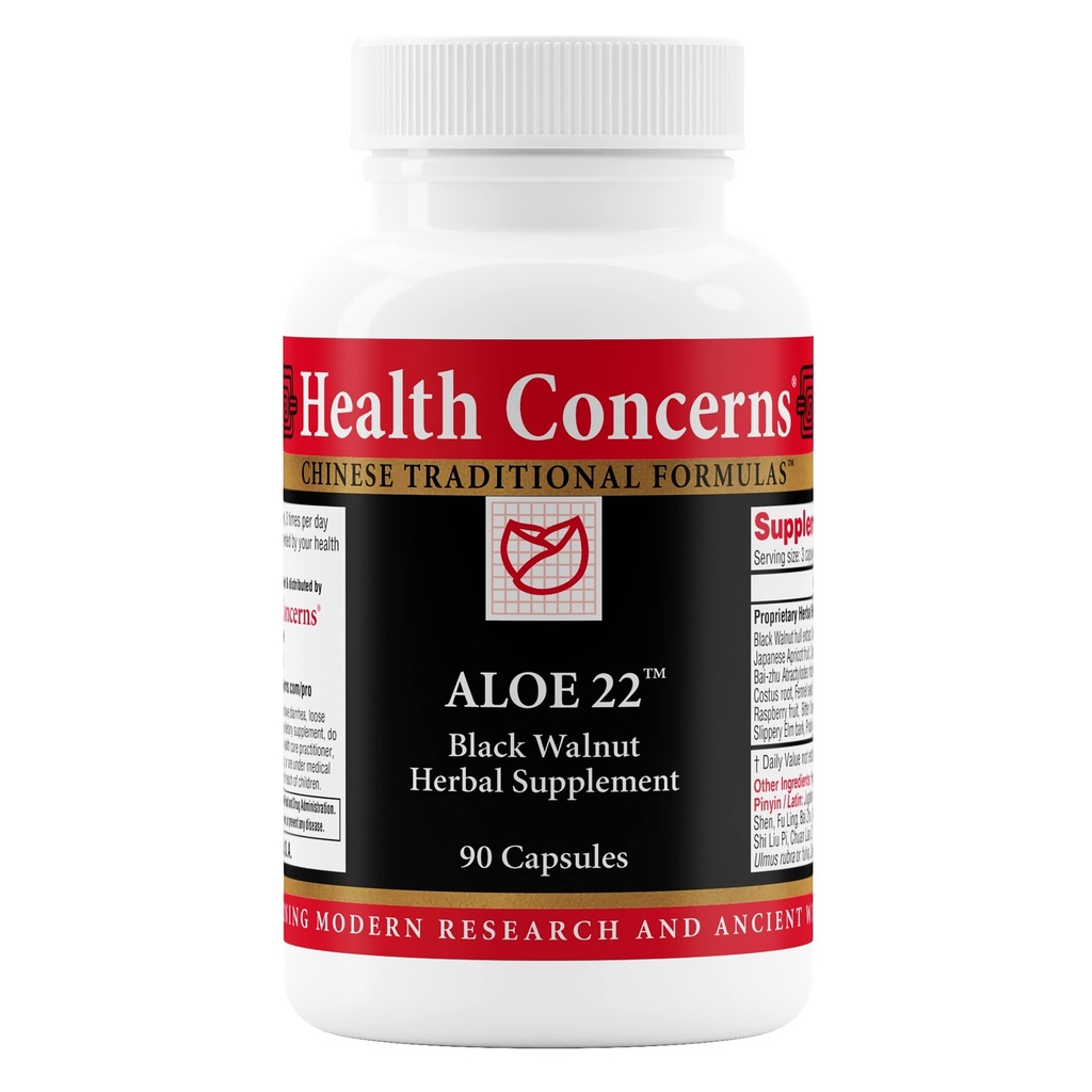 Preocupações de saúde Aloe 22 – Suporte digestivo e limpeza intestinal – Obstipação, Bloating & Parasite Detox Suplemento – Black Walnut, Ginger, Myrobalan & Aloe Vera Fórmula de ervas – 90 Cápsulas