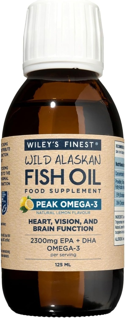 Wiley's Finest Peak Omega-3 Liquid 2150mg EPA + DHA Omega-3 Natural Wild Alaska Fish Oil Suplemento Alimentar 25 Servings