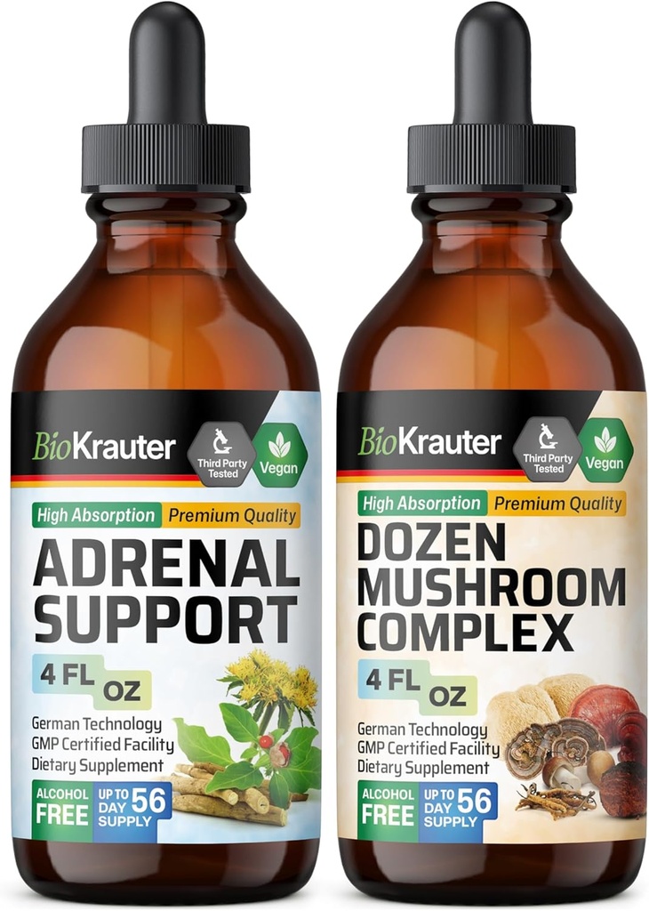 BIO KRAUTER Suporte adrenal Tintura 4 Fl. Oz. & Dezena Cogumelo Tintura 4 Fl. Oz.