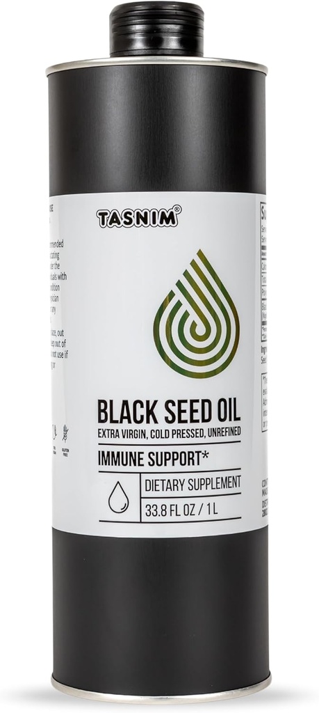 Tasnim Black Seed Oil (35.27 fl oz) □ Frio Pressionado para suporte imunológico (21% de timoquinona)