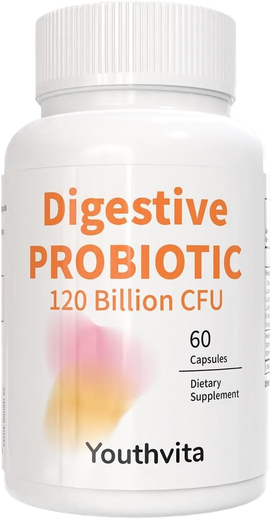 Probióticos com Prebióticos, 120 bilhões de UFC, para Gut Health & Digestive Support, Probióticos para Mulheres e Homens, 60 Cápsulas