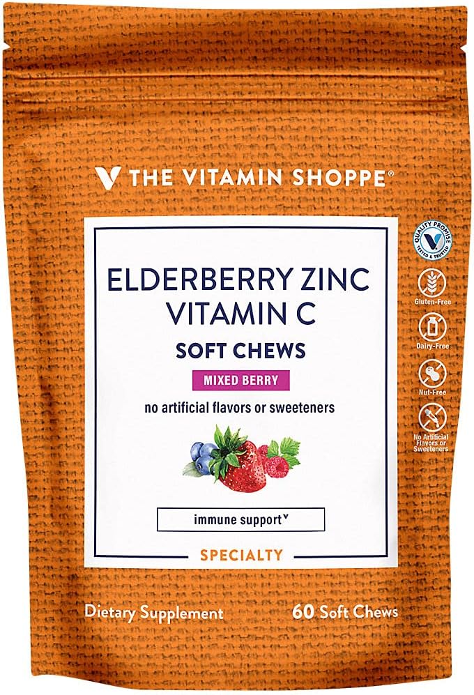 Elderberry, Zinco e Vitamina C mastigação suave - suporte imunológico - Berry misto (60 mastigação macia)