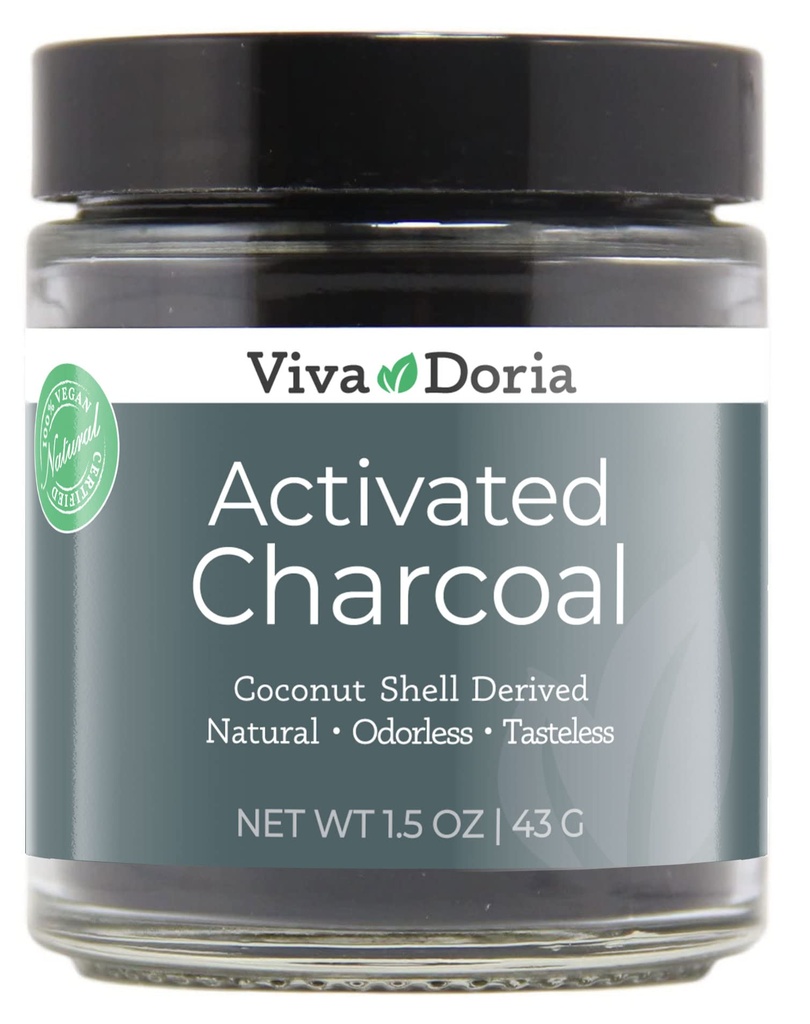 Viva Doria Virgin Ativado Carvão em Pó, Casca de coco Derived, Grau de Alimentos, 1,5 Oz frasco de vidro