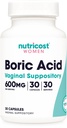 Ácido Bórico Nutricost 600mg, 30 Cápsulas - Supositório Vaginal - Não-GMO - para Mulheres