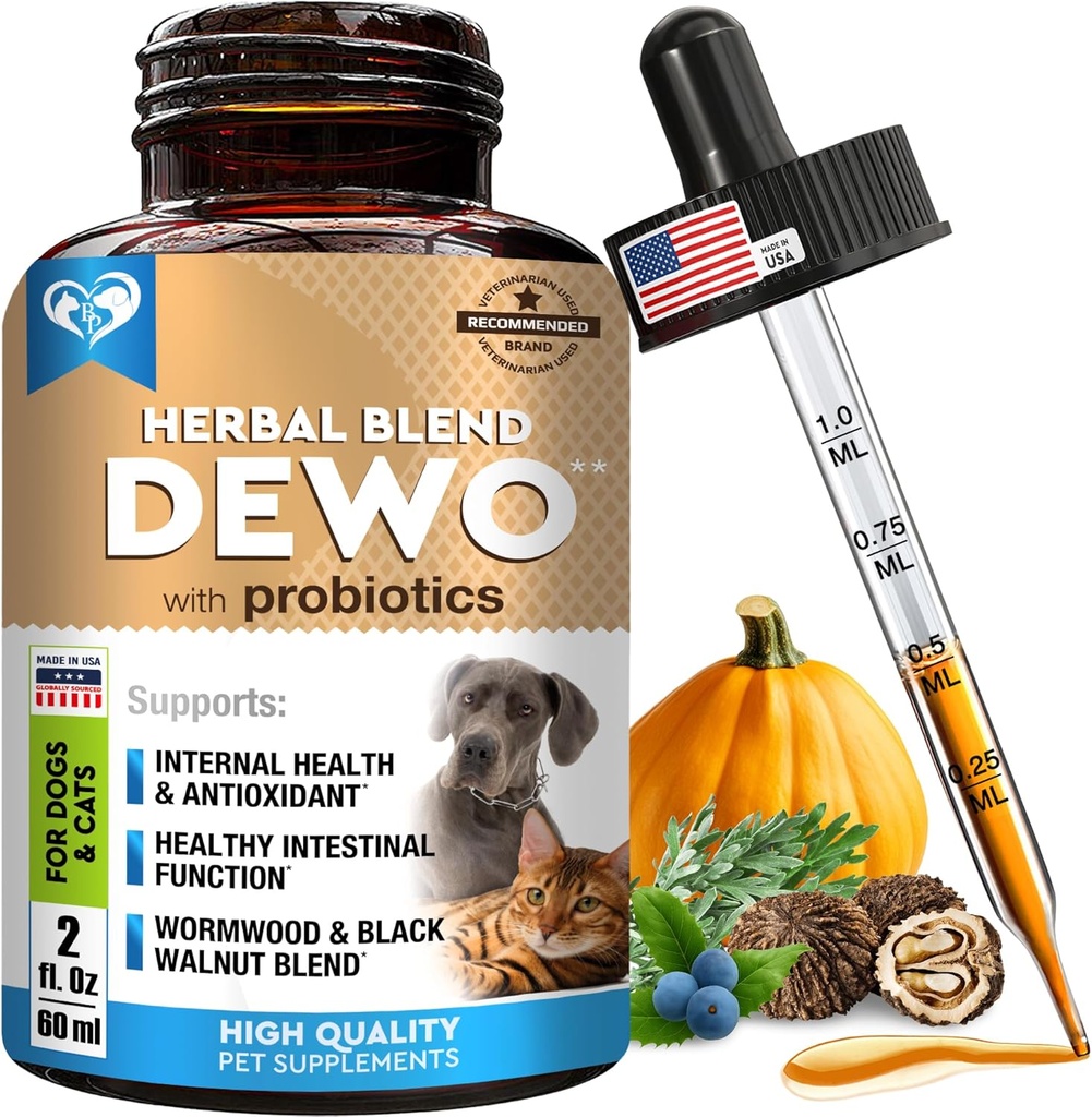 Defesa Natural Intestinal para Cães e Gatos – Herbal Cleanse com Wormwood, Black Walnut & Probiótico – Promove Equilíbrio Saudável Gut & Flora – Fórmula Espectro Ampla Avançada – Made in USA